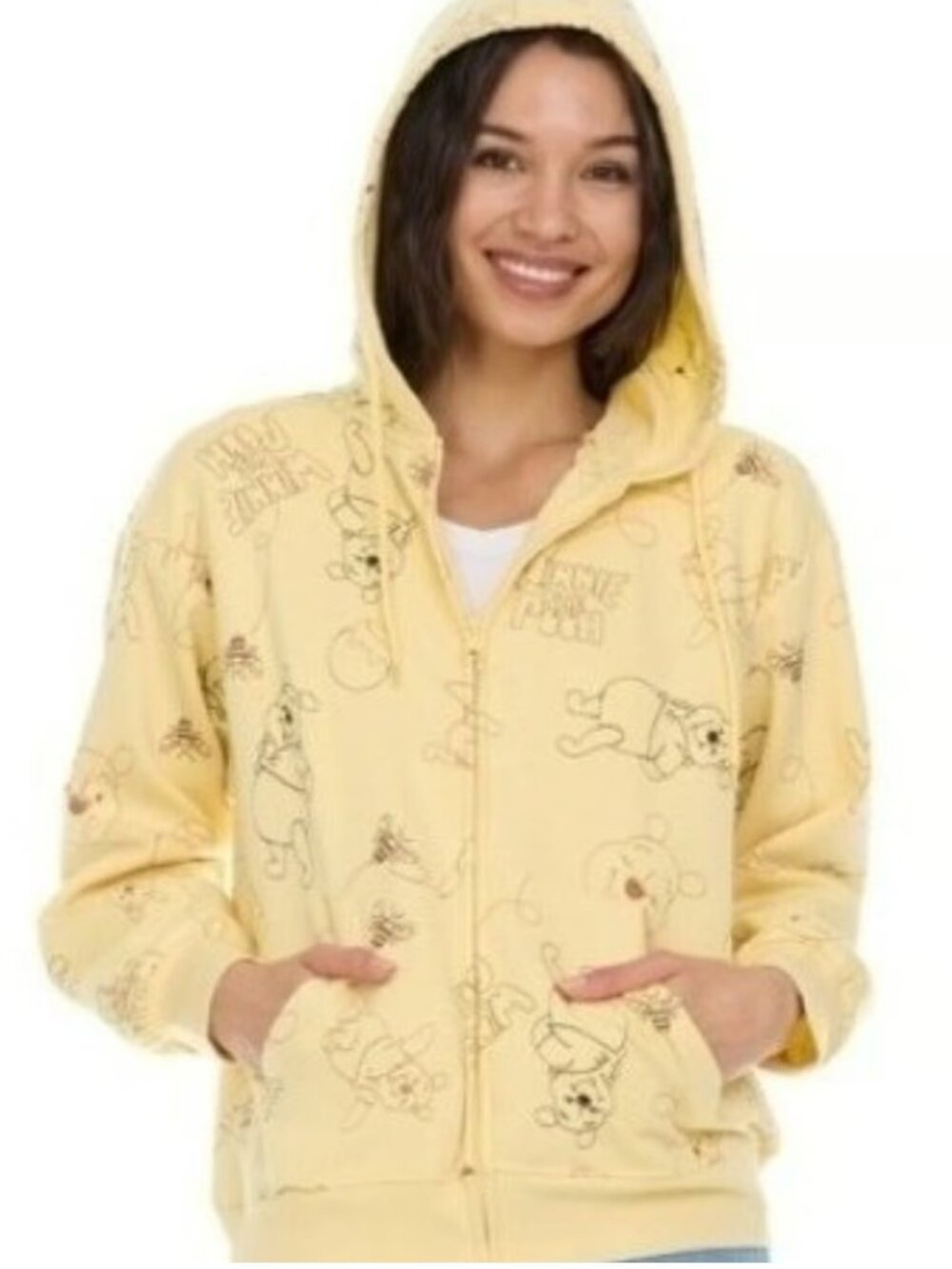 NWT Disney Winnie the Pooh Women's Embroidered Zip Up Hoodie Yellow Size XXL - Picture 7 of 7